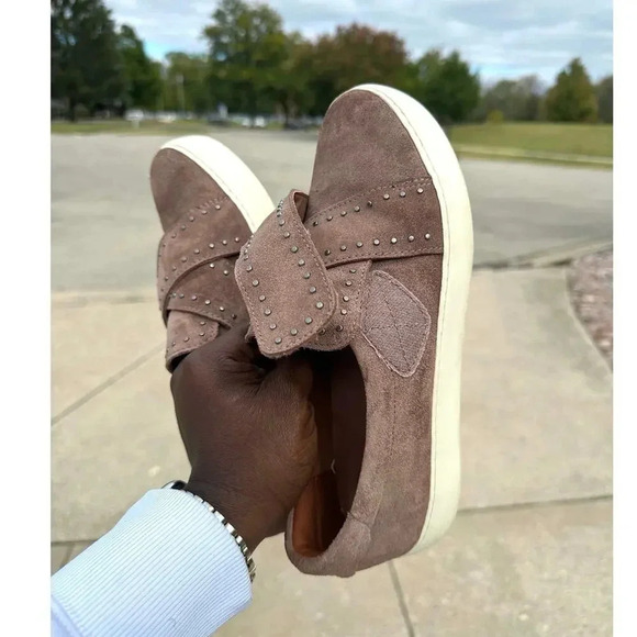 Frye Women's Velcro Slip On Nina Stud Slip Suede Sneakers in Dusty Rose Size 7.5 - Picture 8 of 11